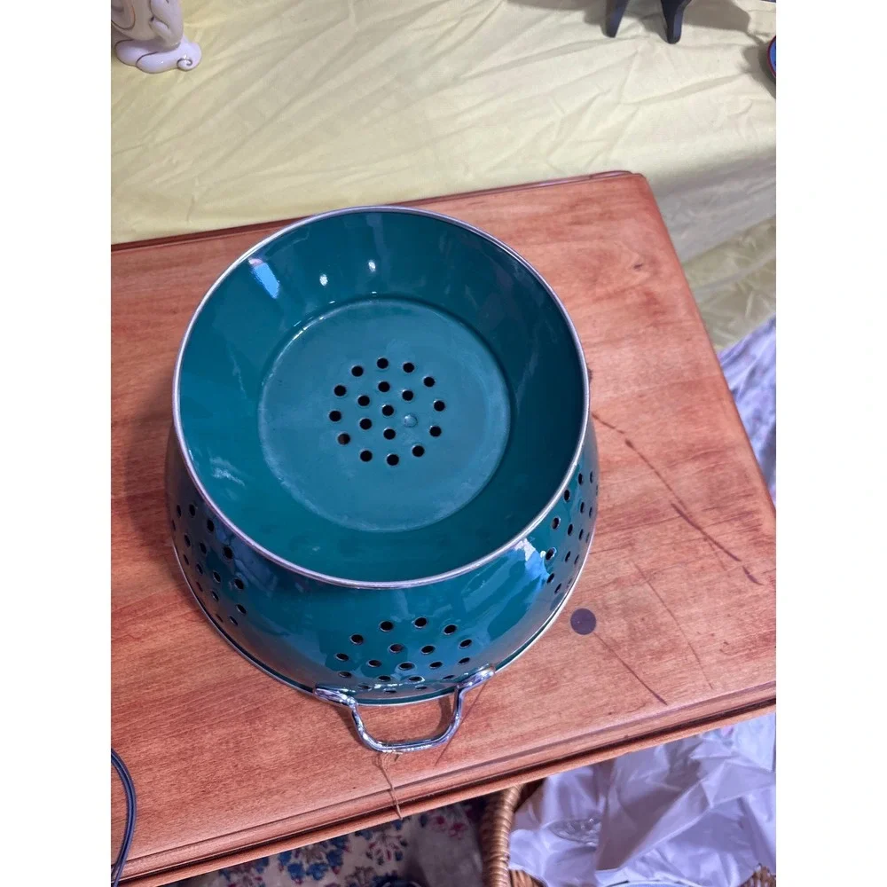 Hunter Green Enamel Colander Footed Metal Strainer with Chrome Handles 10 Inch